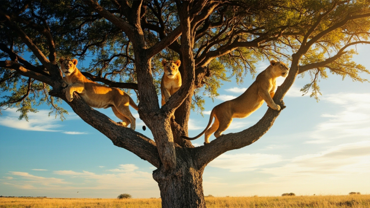tree climbing lions